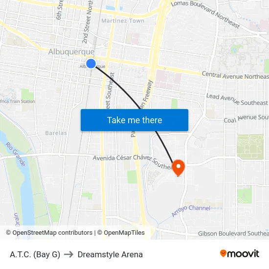 A.T.C.  (Bay G) to Dreamstyle Arena map