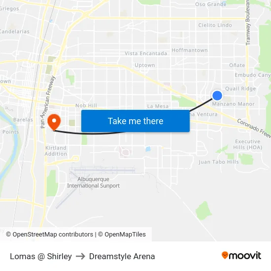 Lomas @ Shirley to Dreamstyle Arena map