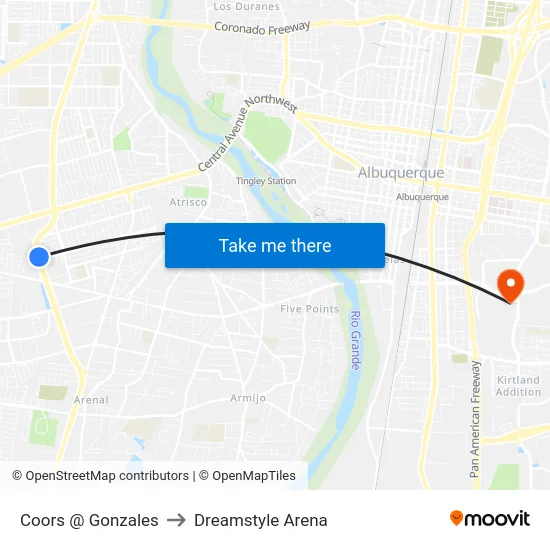 Coors @ Gonzales to Dreamstyle Arena map