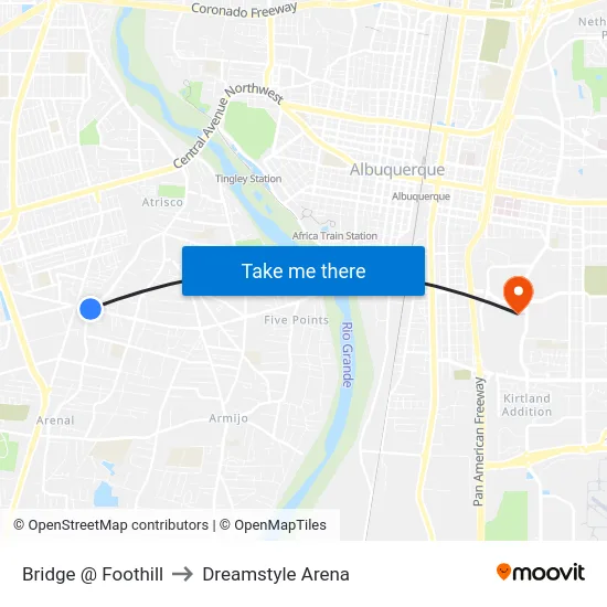 Bridge @ Foothill to Dreamstyle Arena map