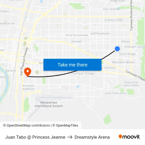 Juan Tabo @ Princess Jeanne to Dreamstyle Arena map