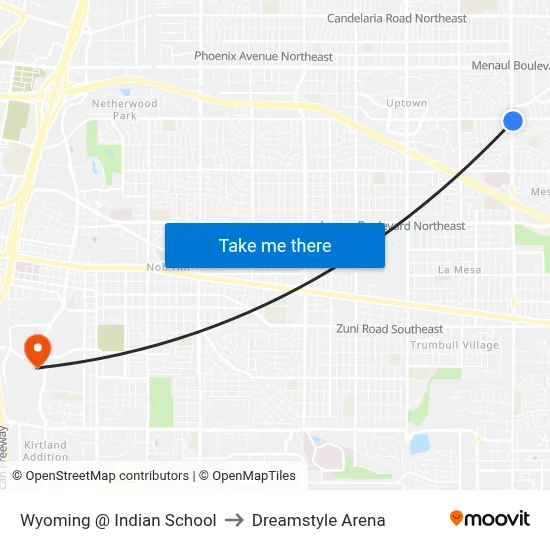 Wyoming @ Indian School to Dreamstyle Arena map