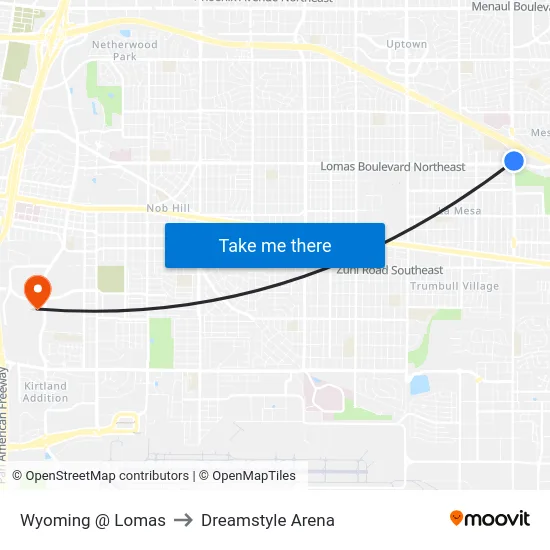 Wyoming @ Lomas to Dreamstyle Arena map