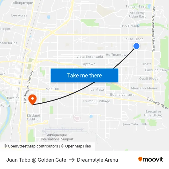Juan Tabo @ Golden Gate to Dreamstyle Arena map