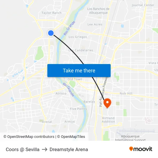 Coors @ Sevilla to Dreamstyle Arena map