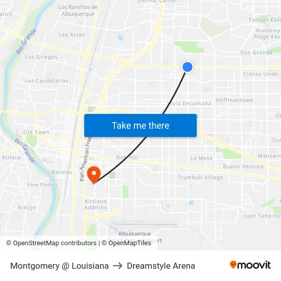 Montgomery @ Louisiana to Dreamstyle Arena map