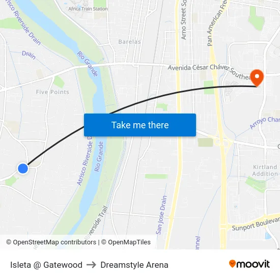 Isleta @ Gatewood to Dreamstyle Arena map