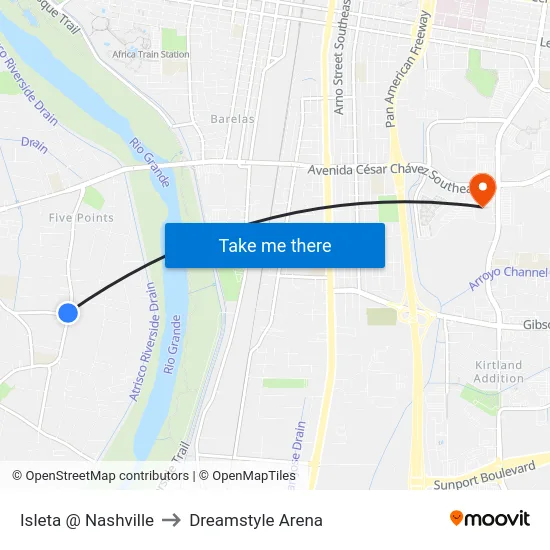 Isleta @ Nashville to Dreamstyle Arena map