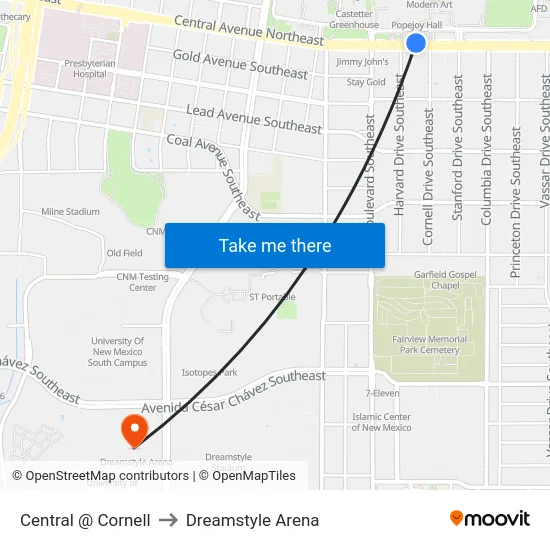 Central @ Cornell to Dreamstyle Arena map