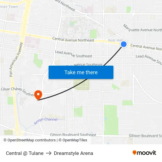 Central @ Tulane to Dreamstyle Arena map