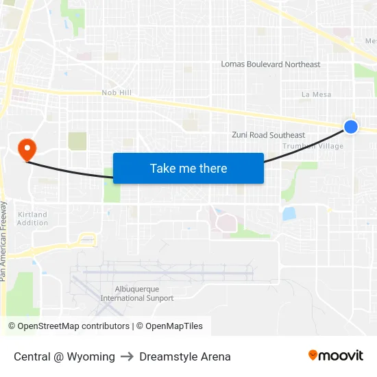 Central @ Wyoming to Dreamstyle Arena map