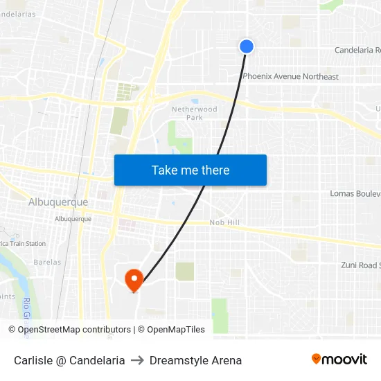 Carlisle @ Candelaria to Dreamstyle Arena map