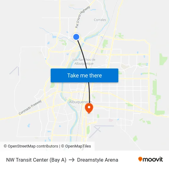 NW Transit Center (Bay A) to Dreamstyle Arena map