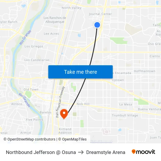 Northbound Jefferson @ Osuna to Dreamstyle Arena map