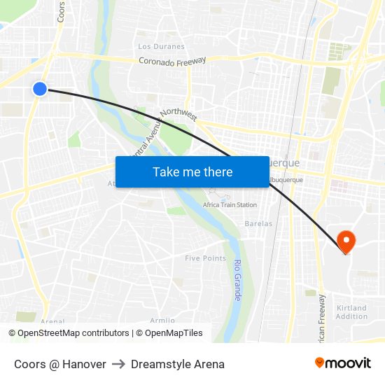 Coors @ Hanover to Dreamstyle Arena map