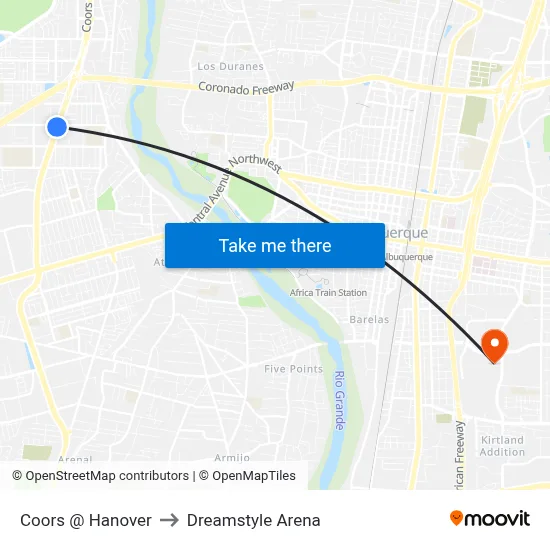 Coors @ Hanover to Dreamstyle Arena map