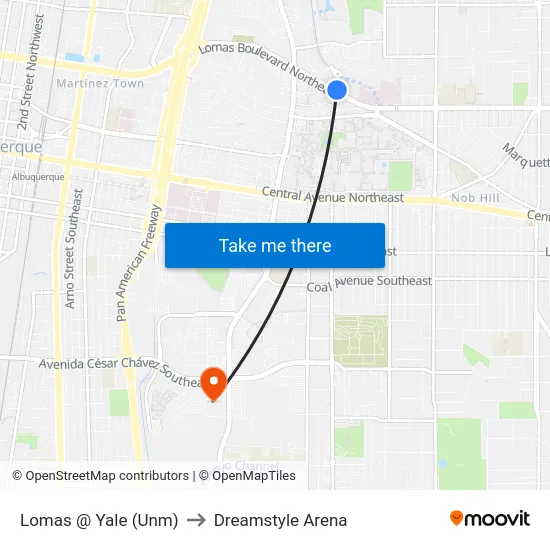 Lomas @ Yale (Unm) to Dreamstyle Arena map