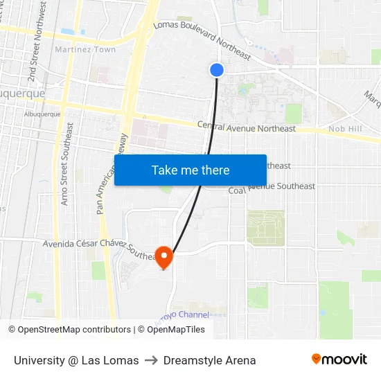University @ Las Lomas to Dreamstyle Arena map
