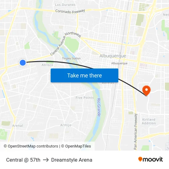 Central @ 57th to Dreamstyle Arena map