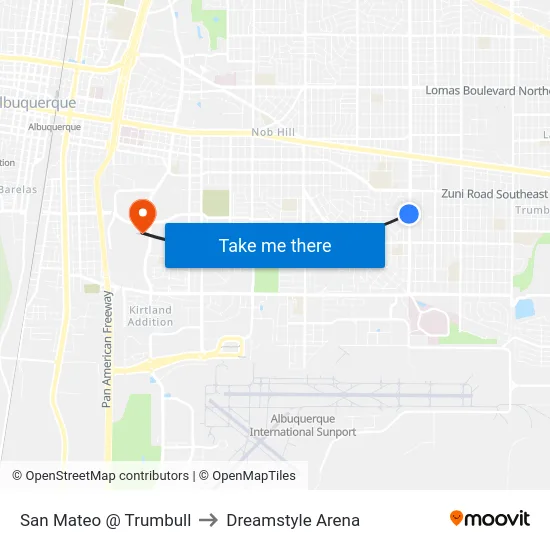 San Mateo @ Trumbull to Dreamstyle Arena map