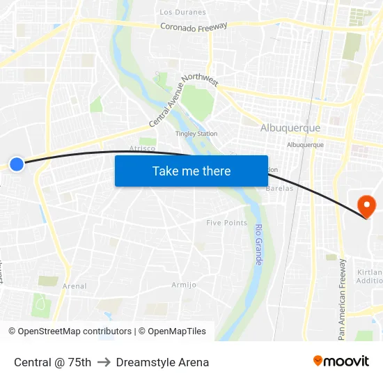Central @ 75th to Dreamstyle Arena map