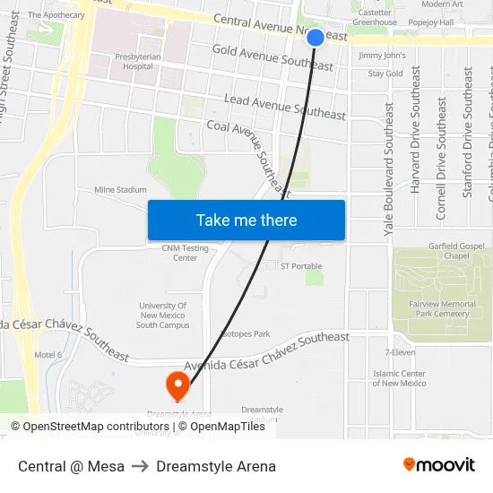 Central @ Mesa to Dreamstyle Arena map