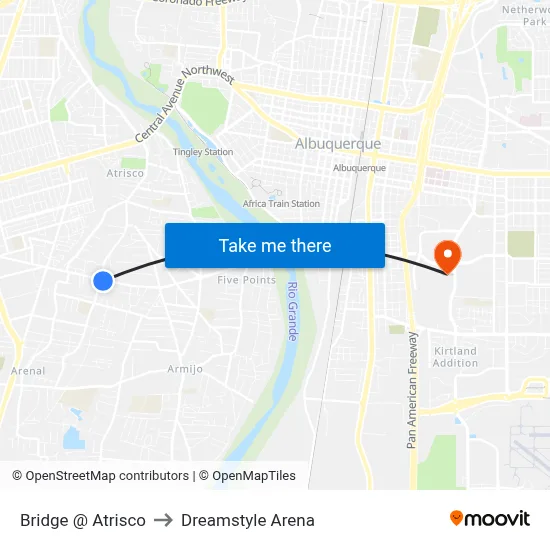 Bridge @ Atrisco to Dreamstyle Arena map