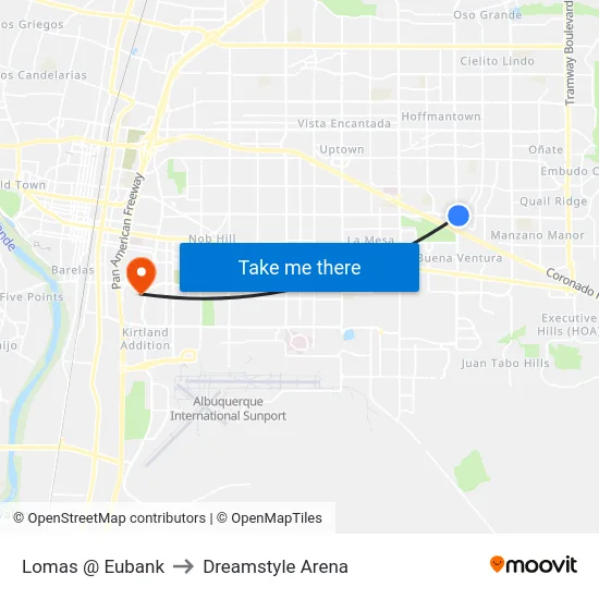 Lomas @ Eubank to Dreamstyle Arena map