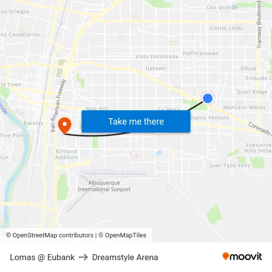 Lomas @ Eubank to Dreamstyle Arena map