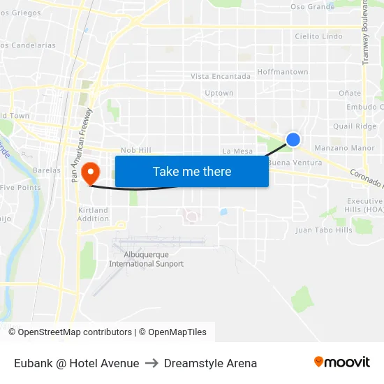 Eubank @ Hotel Avenue to Dreamstyle Arena map