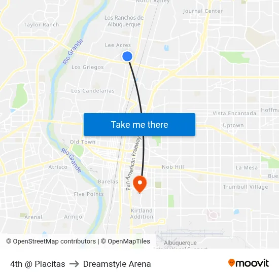 4th @ Placitas to Dreamstyle Arena map