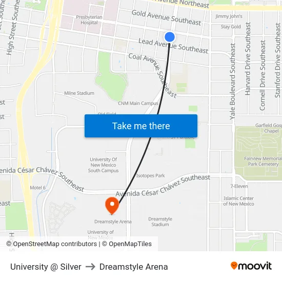 University @ Silver to Dreamstyle Arena map