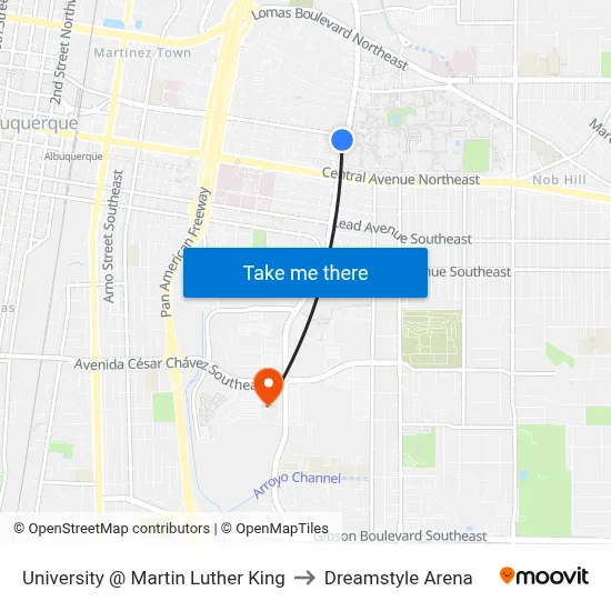 University @ Martin Luther King to Dreamstyle Arena map