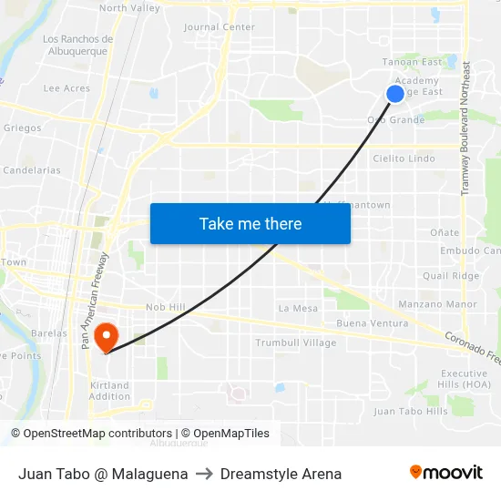 Juan Tabo @ Malaguena to Dreamstyle Arena map
