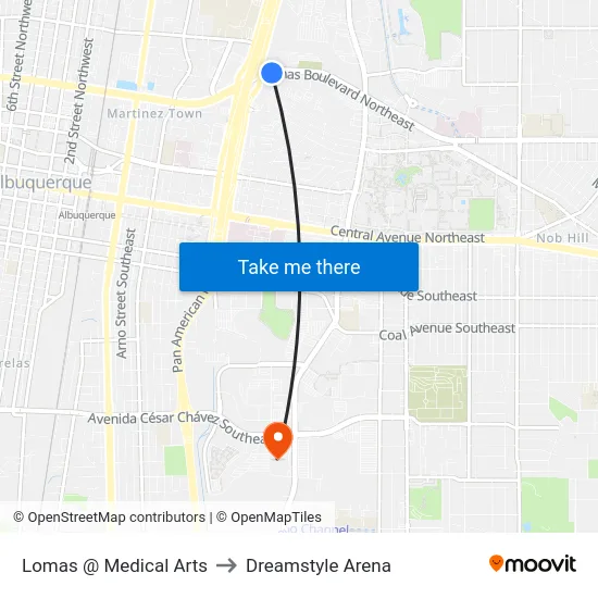 Lomas @ Medical Arts to Dreamstyle Arena map