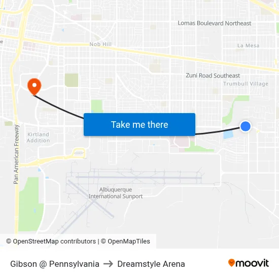 Gibson @ Pennsylvania to Dreamstyle Arena map