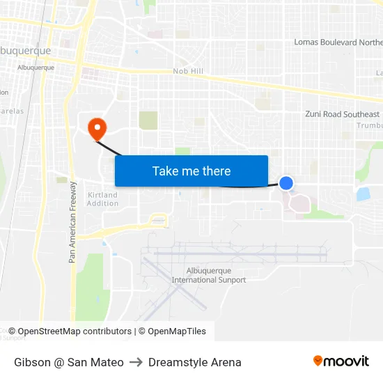 Gibson @ San Mateo to Dreamstyle Arena map
