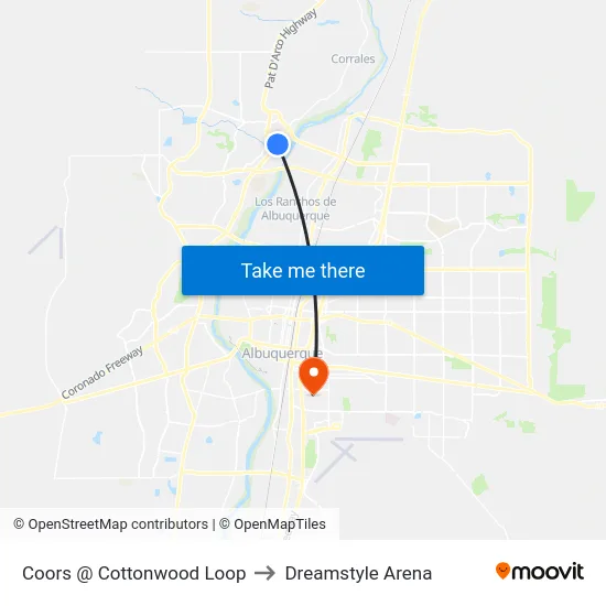 Coors @ Cottonwood Loop to Dreamstyle Arena map