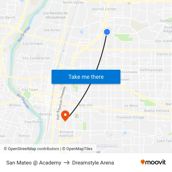 San Mateo @ Academy to Dreamstyle Arena map
