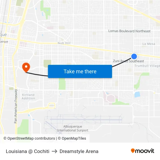 Louisiana @ Cochiti to Dreamstyle Arena map