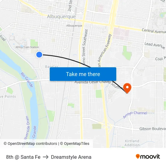 8th @ Santa Fe to Dreamstyle Arena map