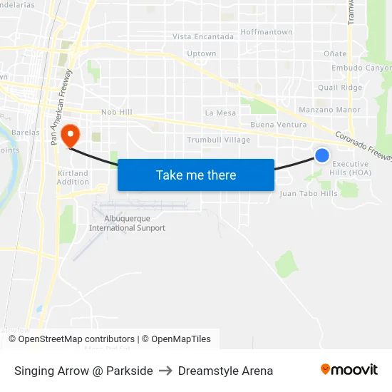 Singing Arrow @ Parkside to Dreamstyle Arena map