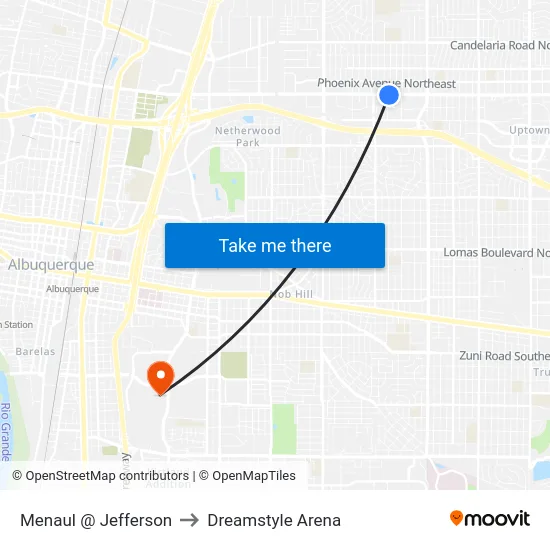 Menaul @ Jefferson to Dreamstyle Arena map