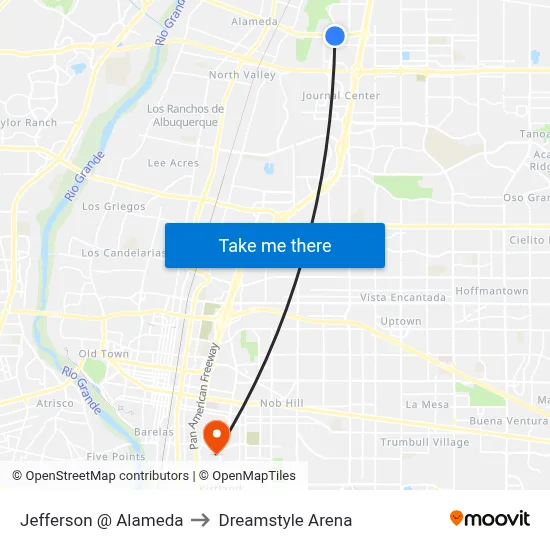 Jefferson @ Alameda to Dreamstyle Arena map