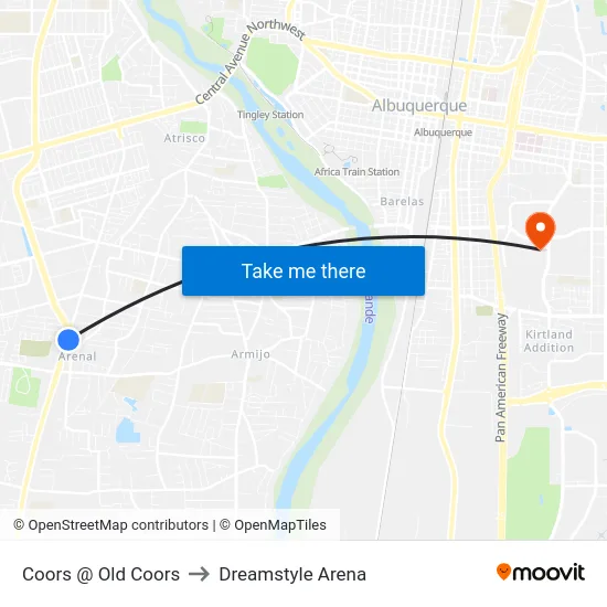 Coors @ Old Coors to Dreamstyle Arena map