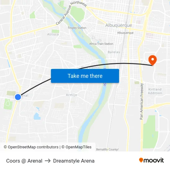 Coors @ Arenal to Dreamstyle Arena map