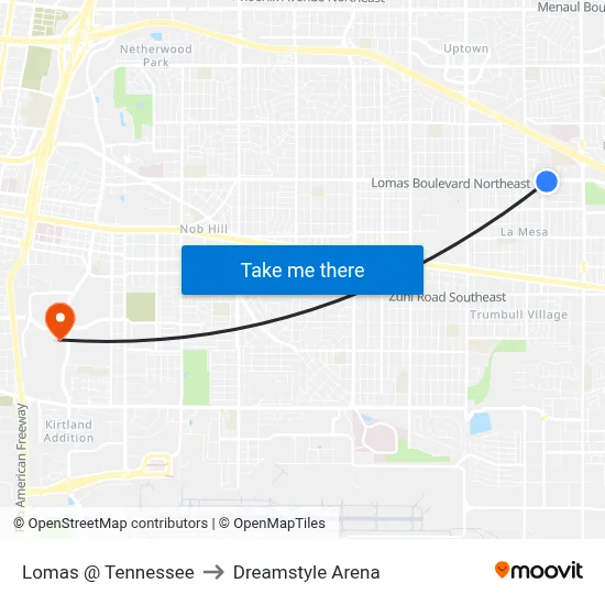 Lomas @ Tennessee to Dreamstyle Arena map