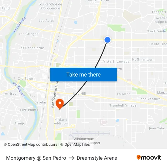 Montgomery @ San Pedro to Dreamstyle Arena map