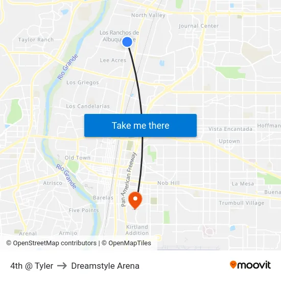 4th @ Tyler to Dreamstyle Arena map