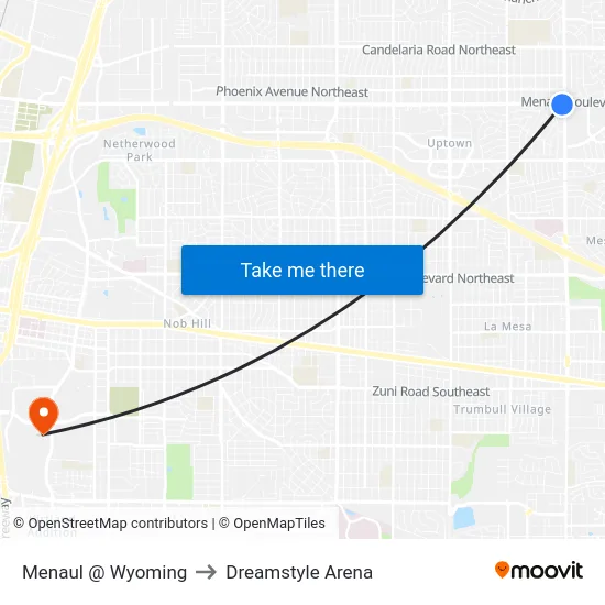 Menaul @ Wyoming to Dreamstyle Arena map